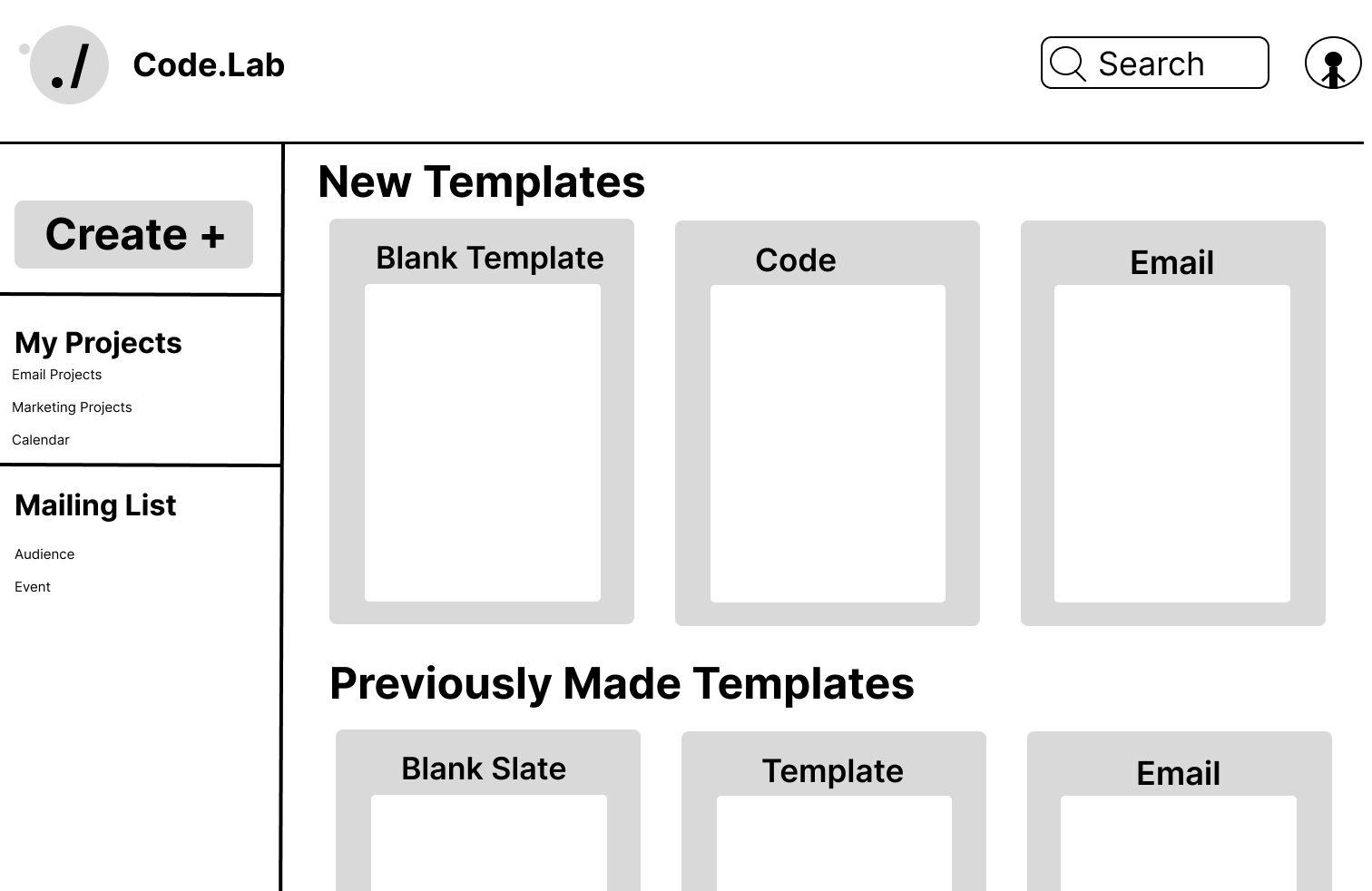 Old mid-fi HTML template editor page, orange Mailchimp-inspired style